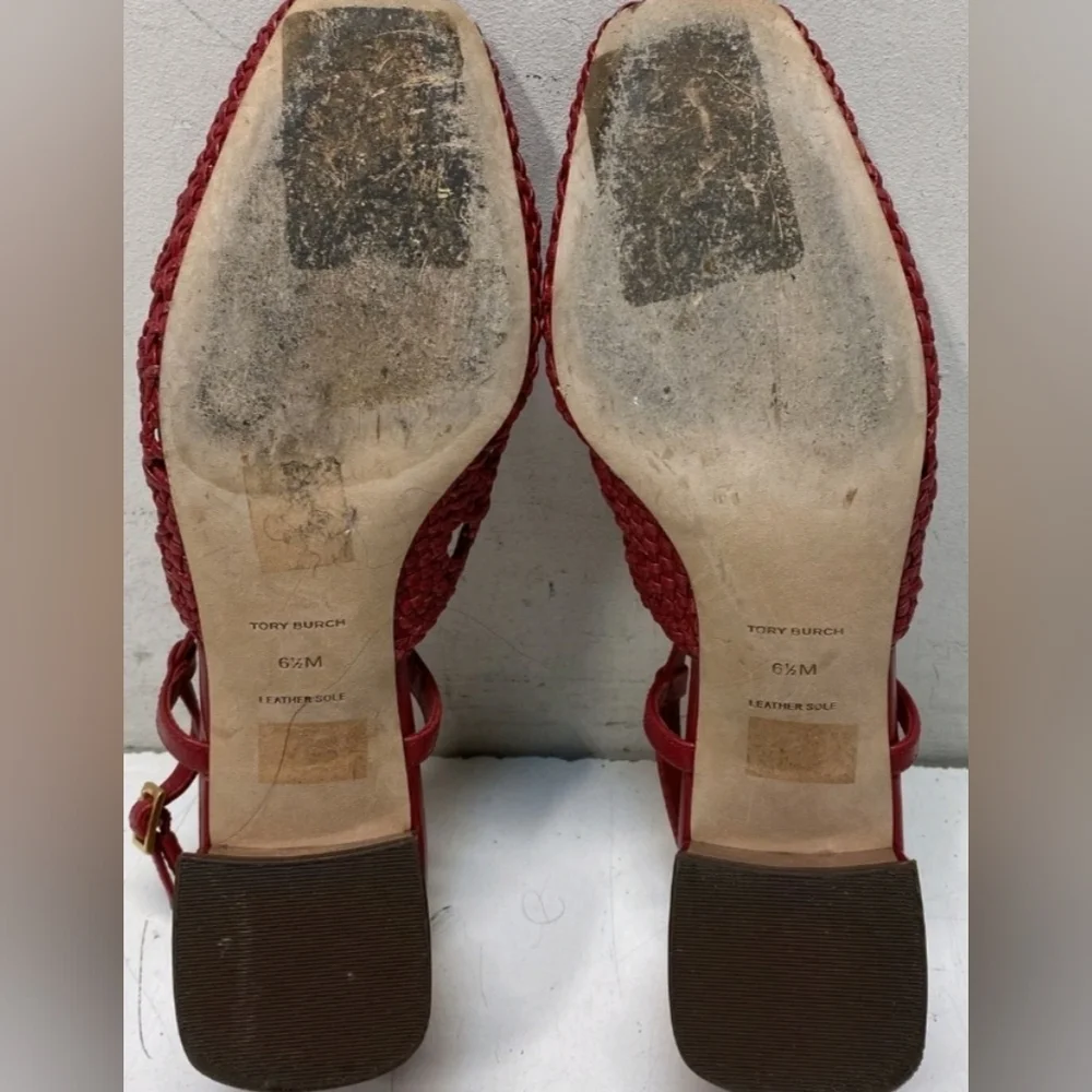 Tory Burch Red Sandals with Gold Accents 6.5 M